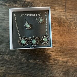 Liz Claiborne Silver Necklace with Green Accents
